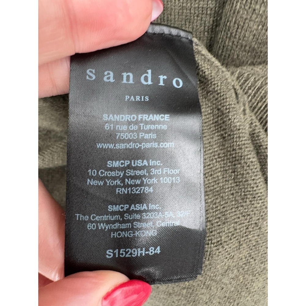 Sandro Sweater Womens Medium Green Belted Wool Cashmere Crewneck Knit Pullover - Picture 7 of 10